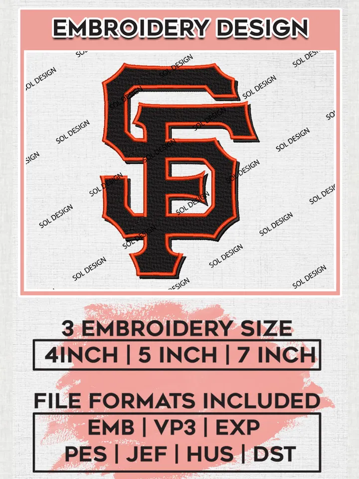 San Francisco Giants Machine Embroidery Design Files, MLB San Francisco Giants Team Embroidery Designs, MLB Teams, 3 sizes, MLB Machine embroidery designs, Digital Download