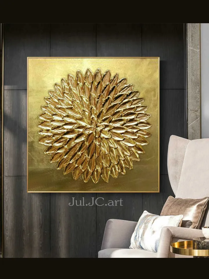 Gold Petals Abstract Wall Art Original Painting Metallic Textured artwork Gold Leaf Wall Art Modern wall decor