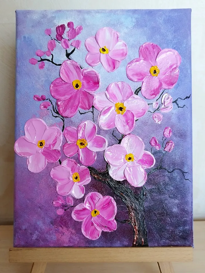 Cherry blossom texture painting acrylic Sakura art wall decor