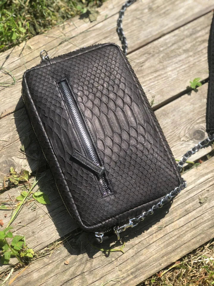Genuine Python Skin Women Classy Black Bag | Women Shoulder Bag | Handmade Leather Snake Shuolder Bag | Python Skin Crossbody Bag Elegant