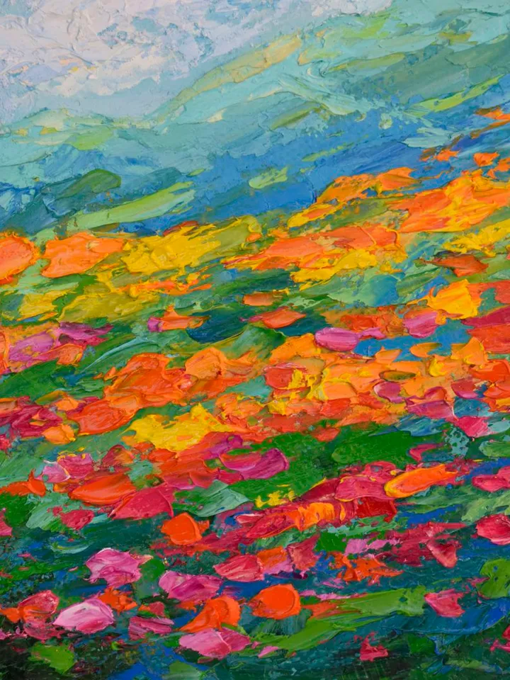Poppy Painting Mountain Landscape Original Art 8 by 12 inch California poppies Art Wildflower Painting by Juliya JC