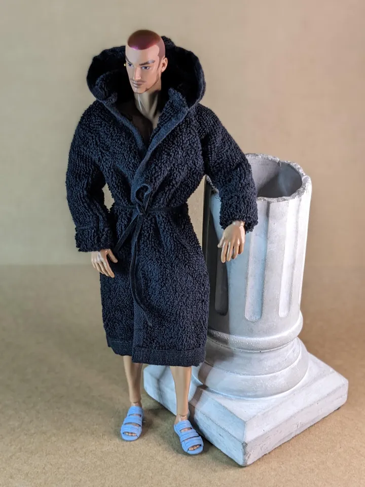 Navy blue terry bathrobe with a hood for 13 inch fashion male doll (FR Homme, Poppy Parker, Adonis)