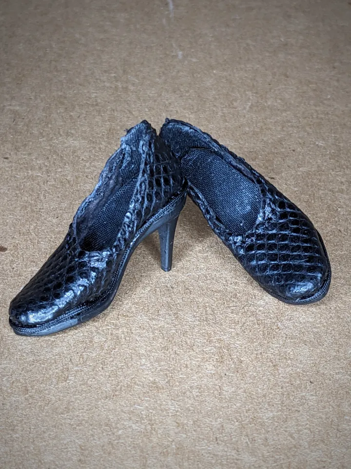 Handmade black heels snakeskin leather shoes for 16-inch Fashion Royalty dolls (FR16)