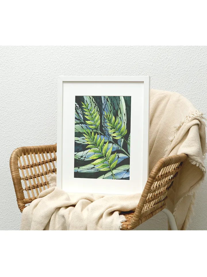 Watercolor poster with abstract leaves , Watercolor digital file JPEG, Printable, Blue-green painting, Art print, Graphics