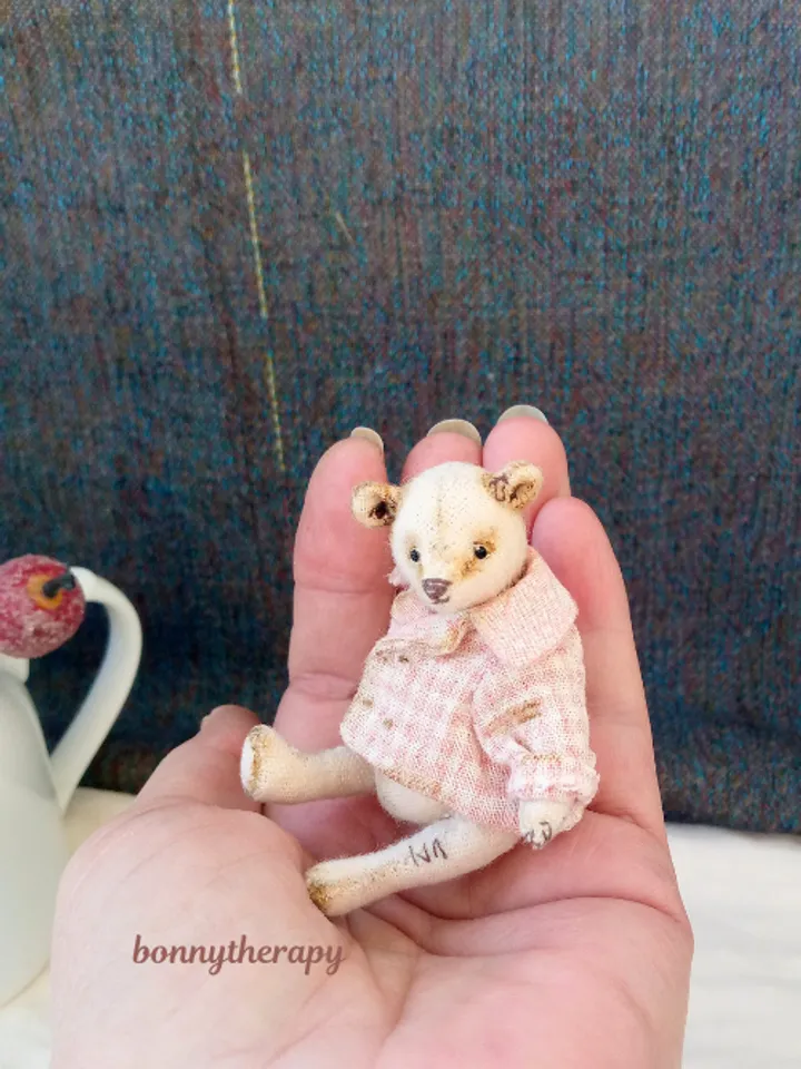 Miniature teddy bear 3.5 inches, tiny bear toy handmade.