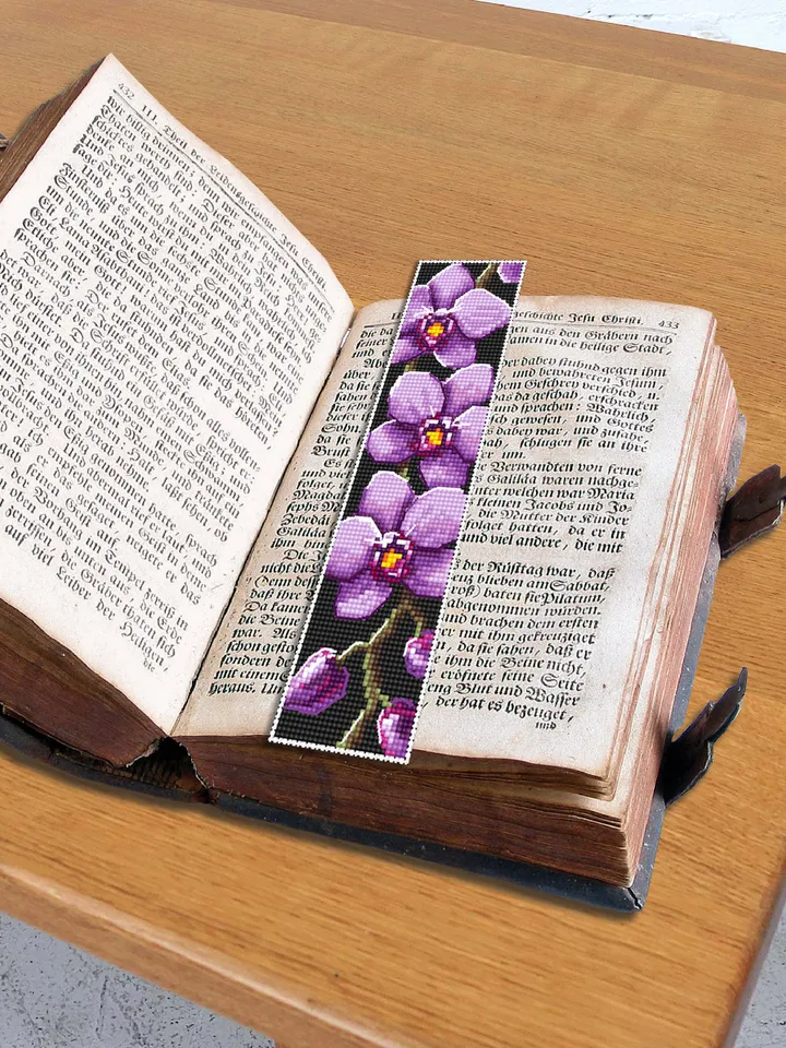 Flower bookmark orchid cross stitch pattern download PDF Modern handmade bookmark digital PDF Purple orchid gifts Bookmarks for women #B61