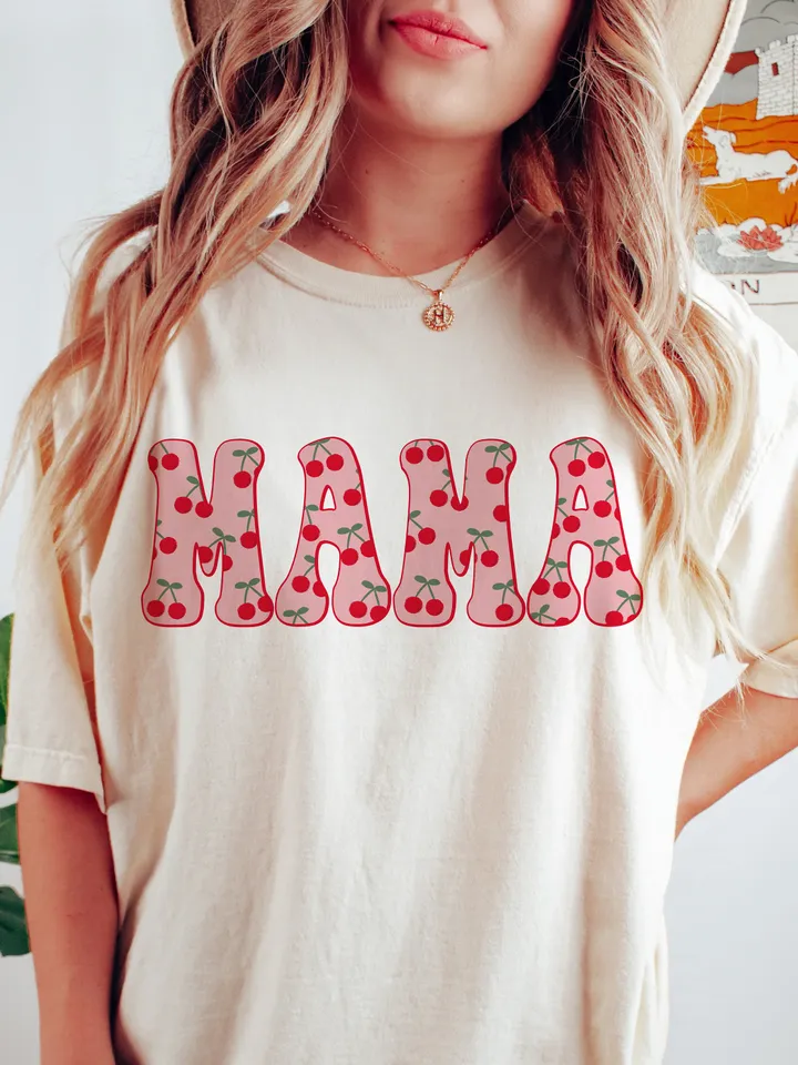 Trendy Retro Mama PNG Cherry Berry First Summer Varsity Popular Aesthetic Trendy Mom Cherry Sweet Shirt Design Sublimation DTG PNG