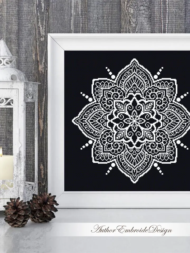 Mandala cross stitch pattern PDF download Mandala ornament cross stitch chart, Flower mandala pattern digital PDF, Mandala embroidery #M274