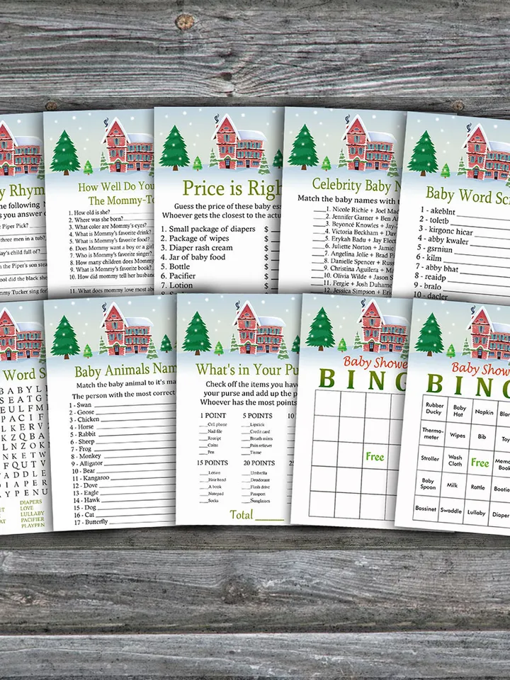 Merry Christmas baby shower games bundle,Christmas Baby Shower games package,Fun Baby Shower Games,9 Printable Games-246
