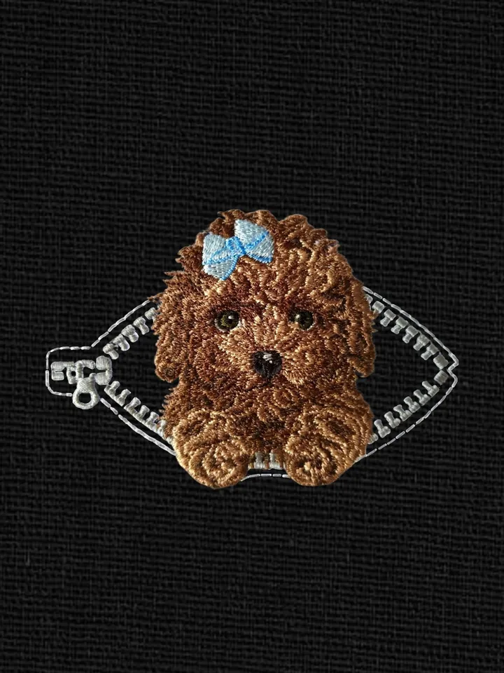 Poodle in a zipper pocket Miniature realistic machine embroidery design Pet design Dog realistic pattern Poodle embroidery pattern