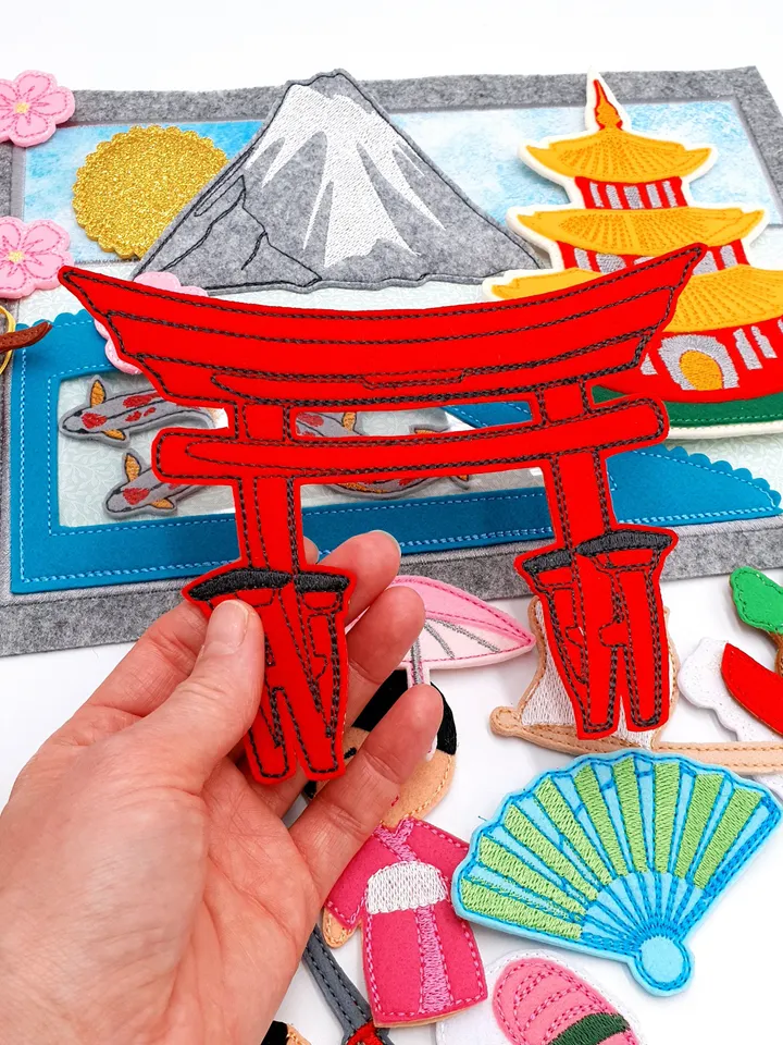 Japan Quiet Book Page & Finger Puppets ITH Embroidery Design, Mount Fuji Felt Play Set, Sakura, Educational Toy Download