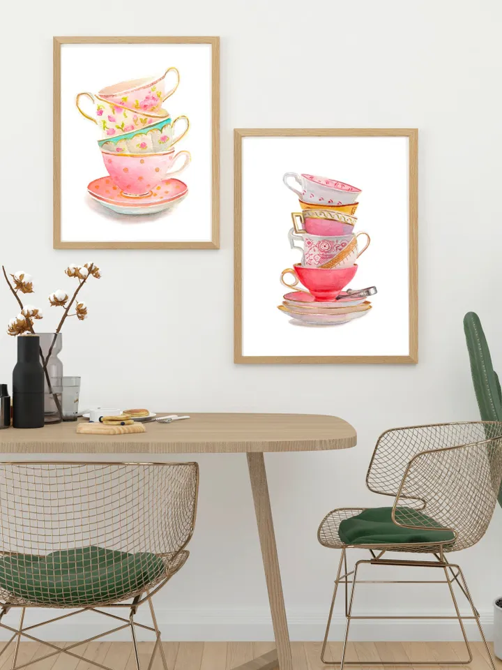 Tea Cup Wall Art Watercolor Painting Print Tea Lovers Gift Kitchen Art Mother Daughter Gift Cups Painting Gift For Tea Lover Wall Art Print