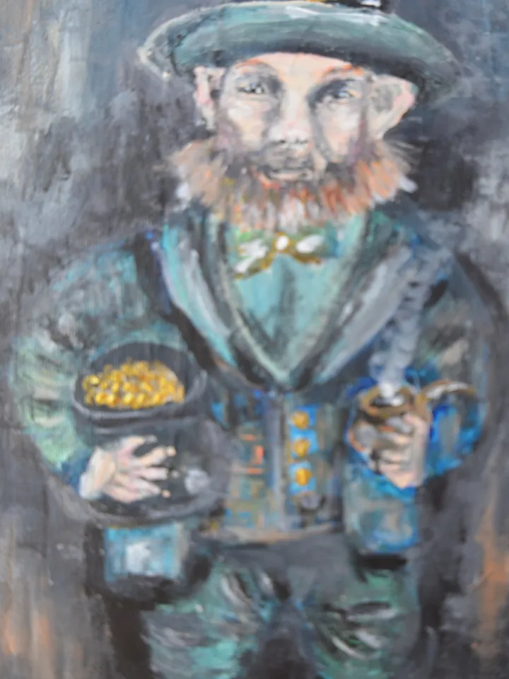 Leprechaun with a pot of gold original acrylic painting on canvas, good luck leprechaun,gift or home decoration, wall art,home decor.