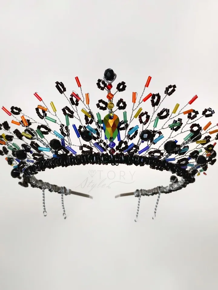 Rainbow tiara, Black crown, Halloween tiara, Lgbt pride headpiece, LGBT crown, Rainbow crown, Rainbow headpiece, Carnaval crown, multicolored tiara