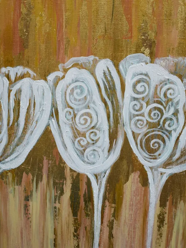 Gold and White Abstract Wall Art Floral Painting Tulips Original art White Flowers artwork by Juliya JC