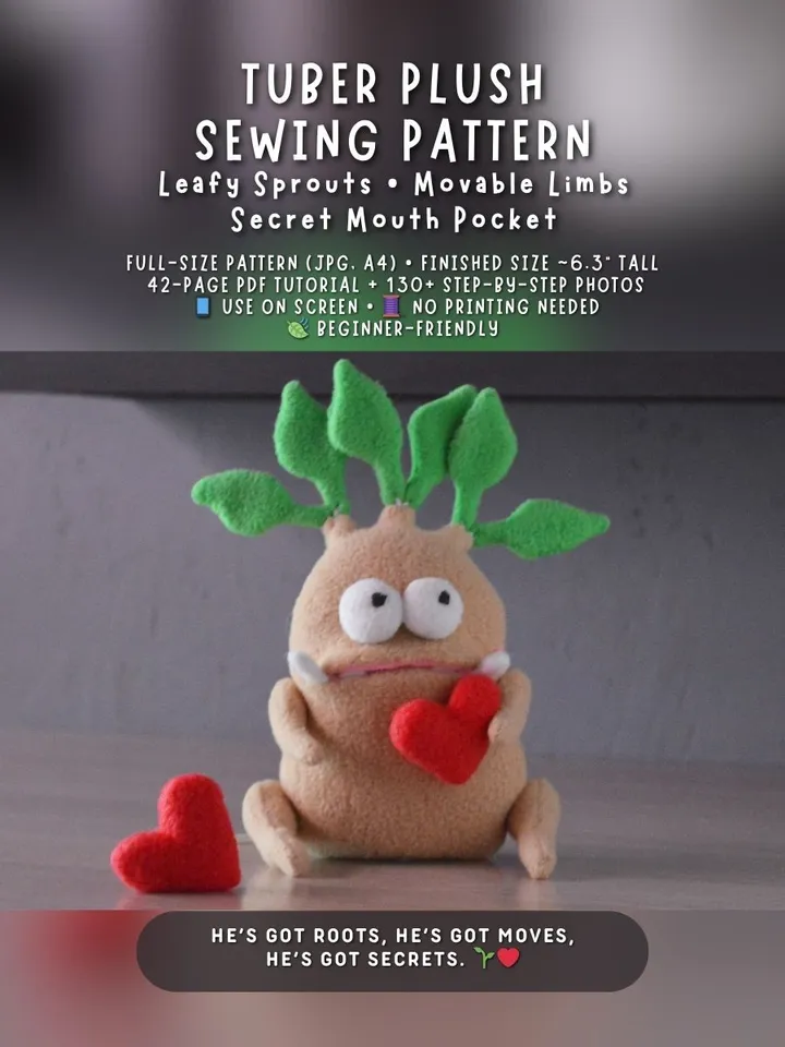 PDF Fleece Plush Pattern β Root Plant Softie with Leaf Hair