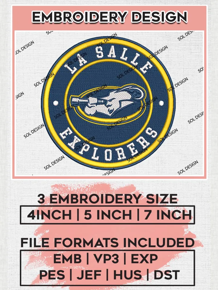 NCAA La Salle Explorers Round Logo Embroidery, NCAA La Salle Explorers Logo Embroidery files, NCAA embroidery designs, Machine embroidery designs, Digital Download