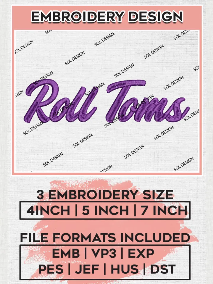 Roll Toms College Team Writing Logo Embroidery Design Files, NCAA St Thomas Minnesota Tommies Machine Embroidery, NCAA Teams, 3 sizes, NCAA Machine embroidery designs, Digital Download