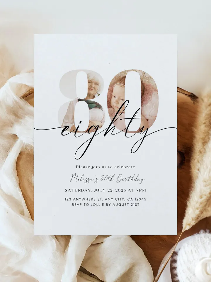 80th Birthday Invitation Template 80th Digital Invite Instant Download Eighty Year Old Minimalist Boho Eighteeth Birthday Printable Canva