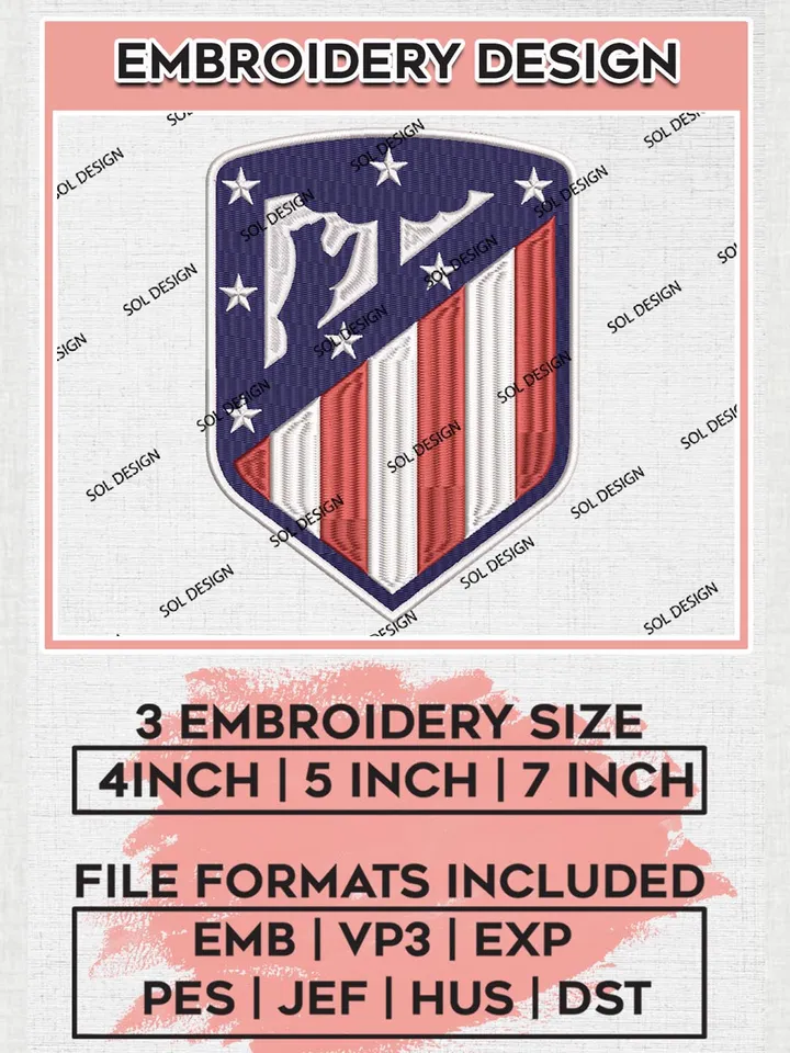 Atlético Madrid Logo Embroidery Design, La Liga Embroidery files, La Liga Atlético Madrid Teams, Football, Digital Download