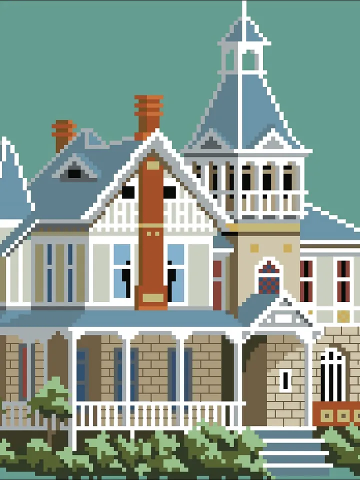 Vintage Cross Stitch Pattern Victorian House Counted Digital Download PDF