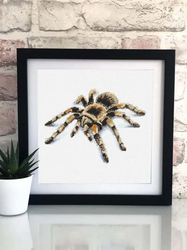 Tarantula spider cross stitch pattern download PDF Spooky animal cross stitch chart, 3d spider embroidery PDF, Horror tarantula pattern #D10