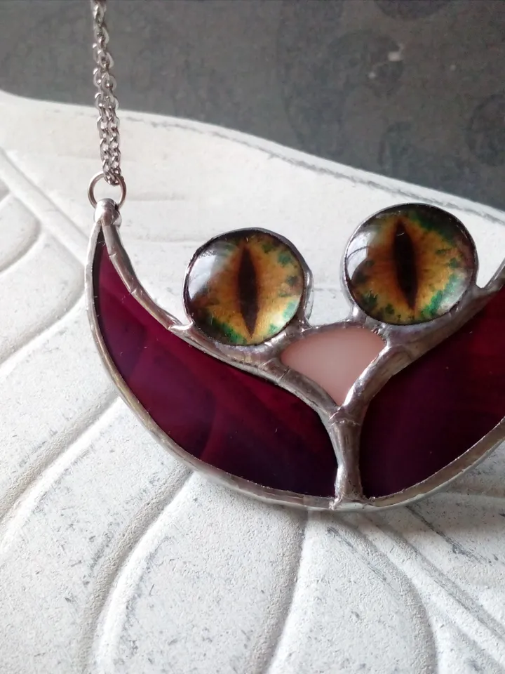 CAT necklace, cat eye pendant, cat mom necklace, cute cheshire cat, cat moon necklace, cat lovers jewelry