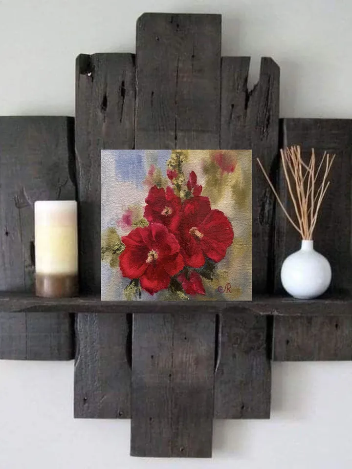 Flowers Original Painting Floral Wall Art Red Flowers Oil Art