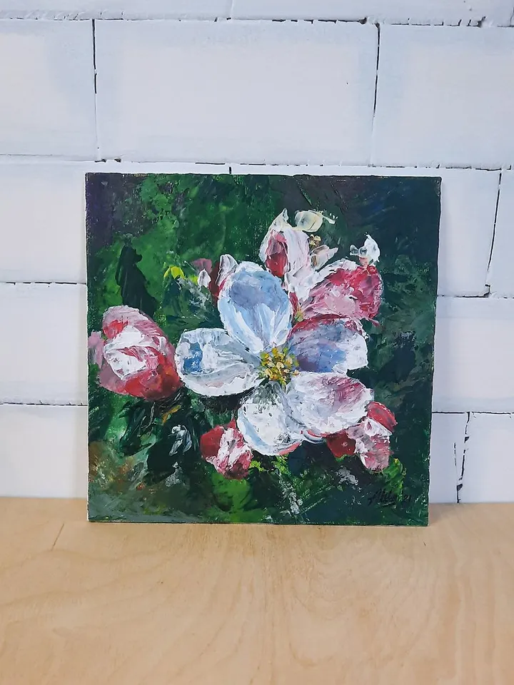 Blooming tree Original acrylic painting Apple flower Small painting Floral art