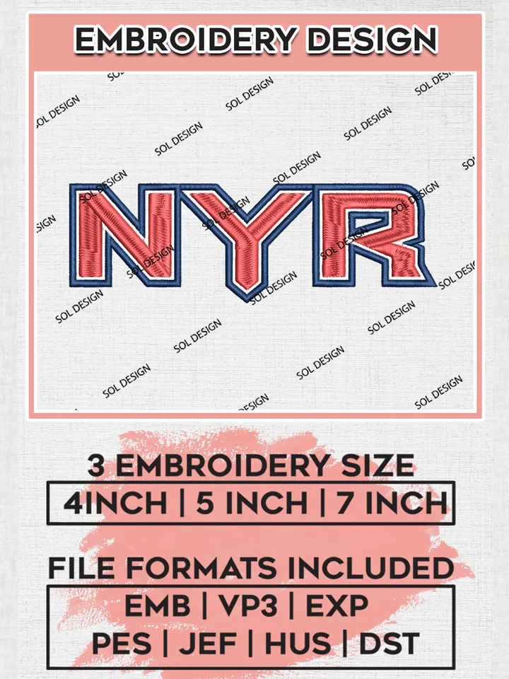 NHL Rangers NYR Word Logo Embroidery Files, NHL New York Rangers Team Embroidery Designs,  NHL Embroidery Designs, NHL Machine Embroidery Designs, Digital Download