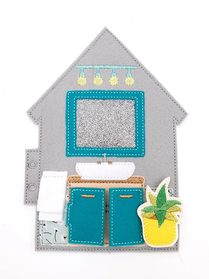 Dollhouse Quiet Book Pages ITH Embroidery Design Set (4 Rooms), Felt Activity Book Pattern, Miniature House Toy 5x7 Hoop