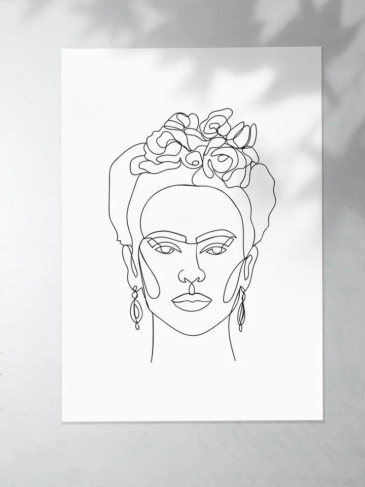 Frida Kahlo portrait single line sketch.