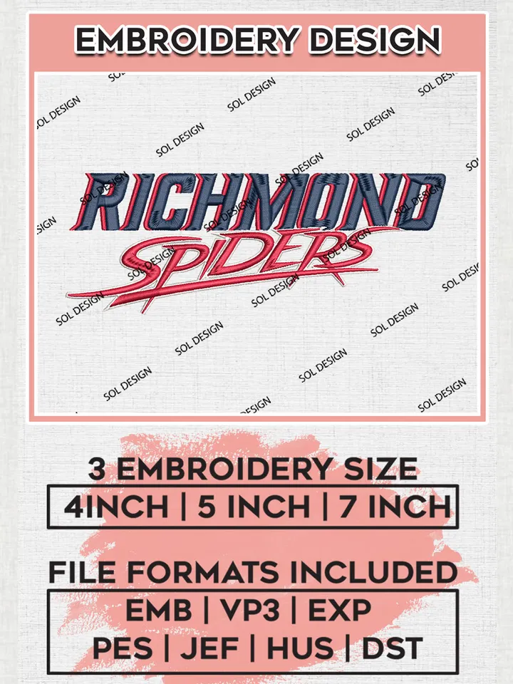 NCAA Richmond Spiders Team Word Logo Embroidery Design Files, NCAA Richmond Spiders Machine Embroidery, NCAA Teams, 3 sizes, NCAA Machine embroidery designs, Digital Download