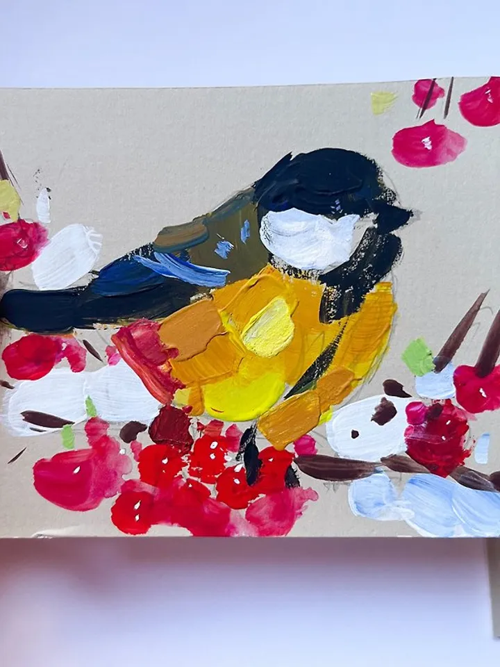 chickadee painting bird Original art Small Artwork Animal Art