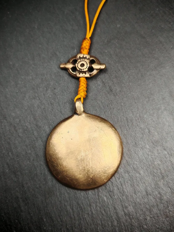 Gandhanra Vintage Tibetan Buddhist Amulet Sipaho Badge - Lima Brass Melong Mirror Calendar Protective Feng Shui Pendant,45mm