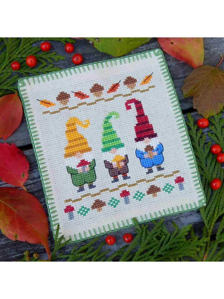 Mushroom Gnomes cross stitch pattern
