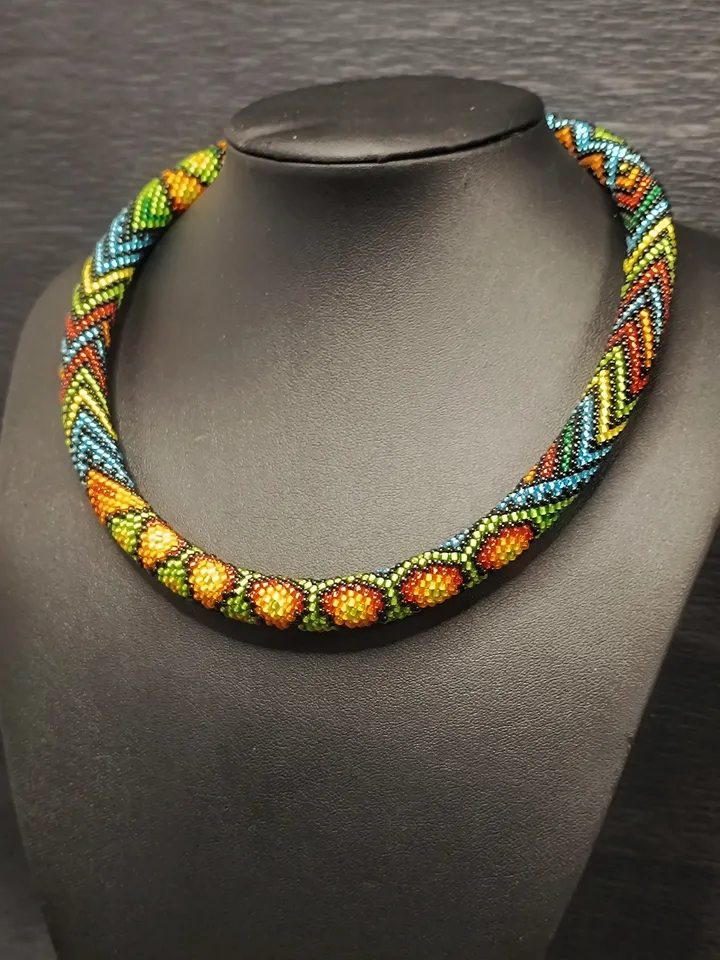 Bright Multicolor Beaded Necklace, Ethnic Colorful Short Necklace