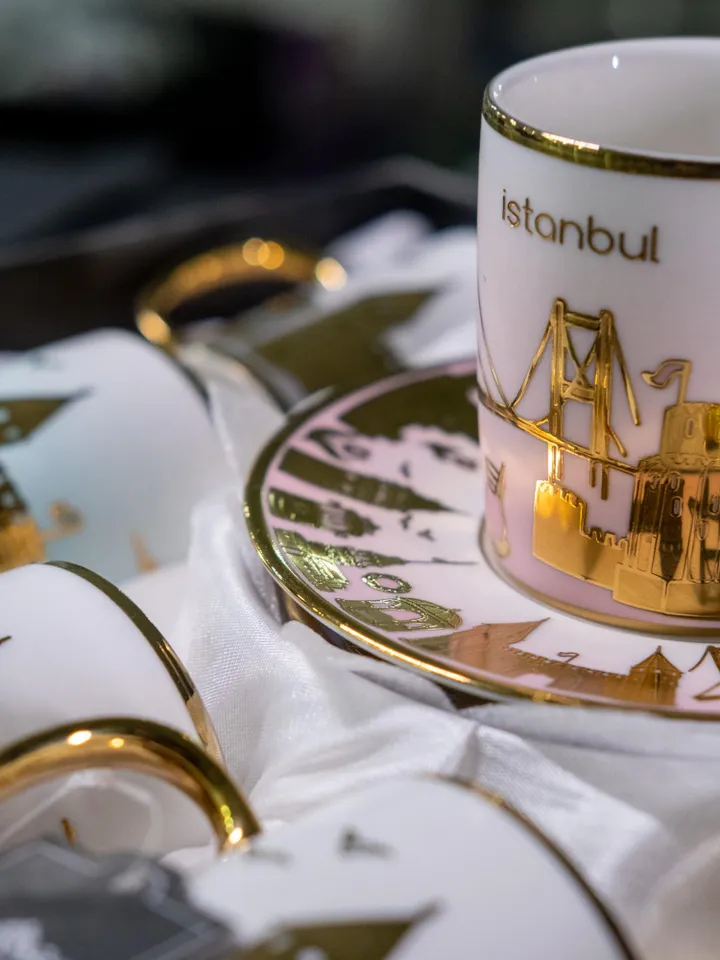 Black And Gold Istanbul Themed Luxury 12 Pieces Tea Cups And Saucers | Black and Gold Tea Cups | Elegant 12-Pieces Tea Cups