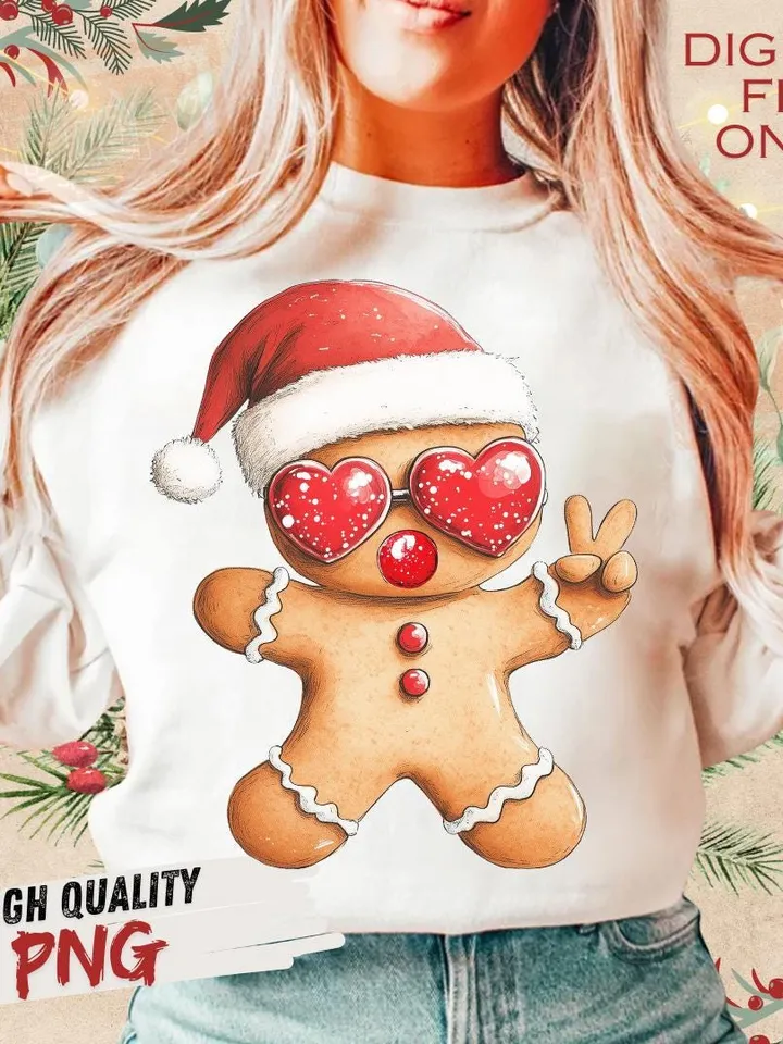 Retro Gingerbread Pink Christmas blowing bubble png Christmas Sublimation Digital Design Download,Vintage Christmas Png Santa Sunglasses