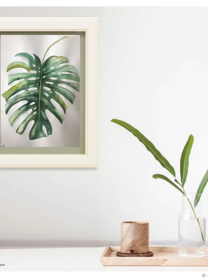 Original Watercolor painting monstera flowers wall art 11.6 x 16.4'' inches