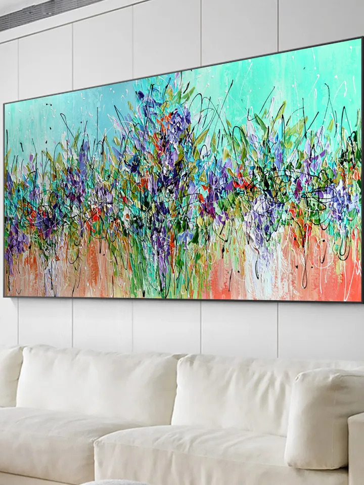 Original Oil Painting on Canvas, Large wall art, Boho Wall Décor, Green Abstract Art, Colorful painting,Home decor,Living room Bedroom Decor