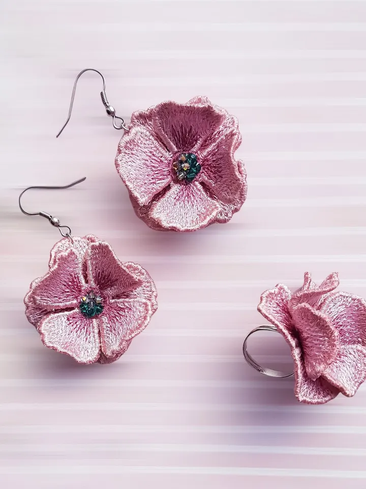 Poppy FSL machine embroidery designs Lace embroidery pattern 3D flower embroidery motif Flower FSL embroidery Earrings FSL