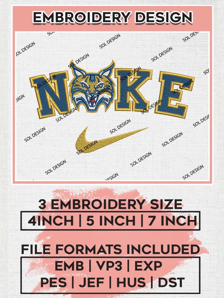 Nike Quinnipiac Bobcats Machine Embroidery Design, NCAA Quinnipiac Bobcats Embroidery Design files, NCAA Embroidery Designs, NCAA Machine Embroidery Designs, Digital Download