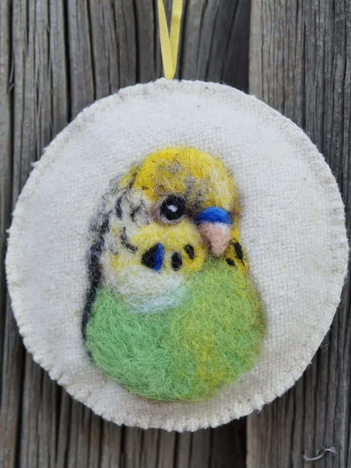Green budgie Christmas ornament, pet portrait, green parakeet, made to order