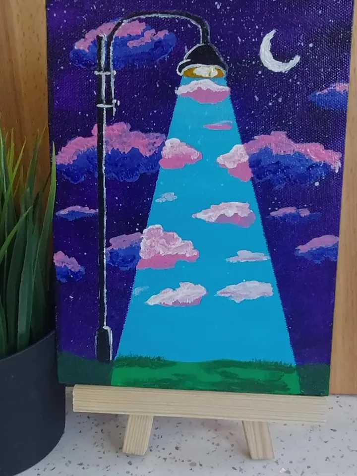 Mini painting with the image of the "Lantern of dreams", Original execution, Painting on the panel