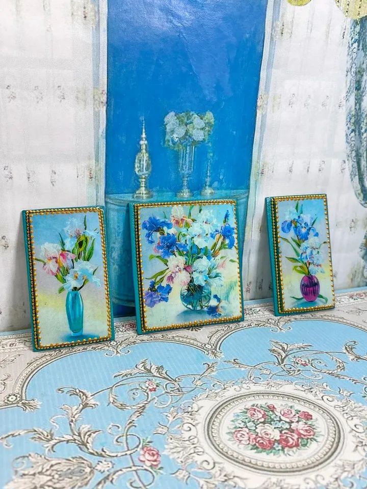 Miniature triptych for a dollhouse. Painting for dolls. 1:12. Dollhouse miniature. Handmade.