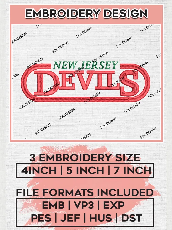 NHL New Jersey Devils Wordmark Logo Embroidery Files, NHL New Jersey Devils Embroidery Designs, NHL Embroidery Designs, NHL Machine Embroidery Designs, Digital Download