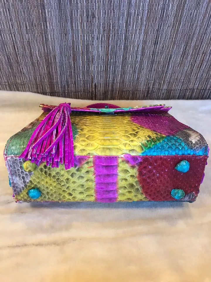 Top handle multicoloured classy genuine python skin bag | exotic leather bags | Elegant women purse | snake skin bag | designer leather bag