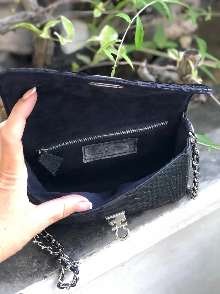 Genuine python skin Gino bag | Black crossbody Bag | Classy Chain Crossbody Women Bag | Exotic Leather Bag | Designer Handmade Bag