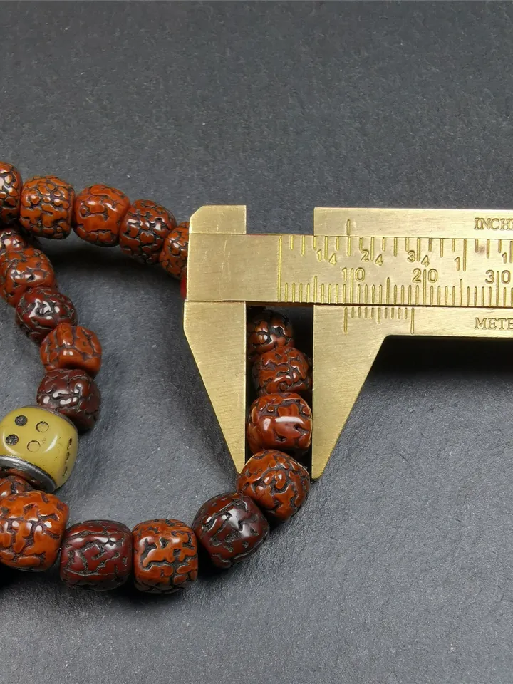 Gandhanra 108 Tibetan Rudraksha Beads Mala,Prayer Beads Necklace,Rosary Beads for Meditation,Diameter 0.35", Circumference 35"